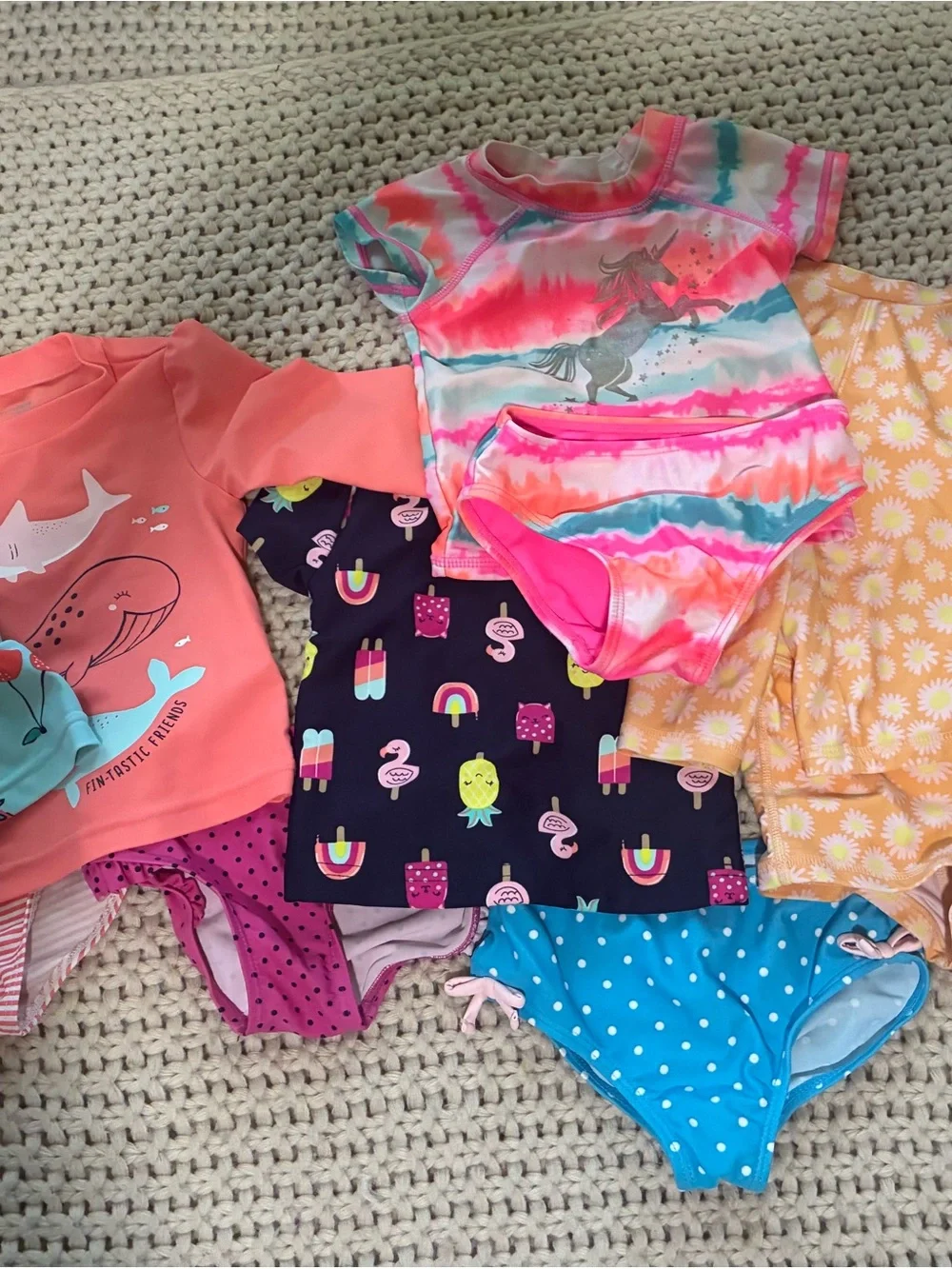 Kids Tie-Dye Pink & Aqua Unicorn Rash Guard Swimsuit Set